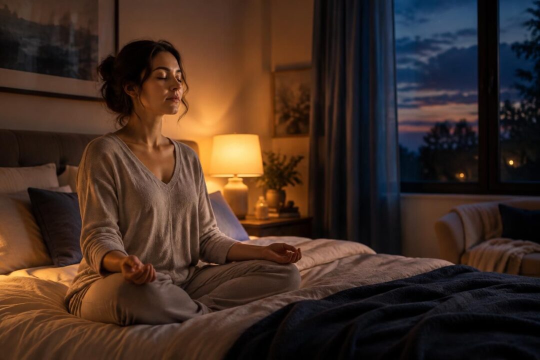 scopri tecniche di meditazione e una pratica serale guidata per rilassare mente e corpo, ridurre lo stress e addormentarti più facilmente.