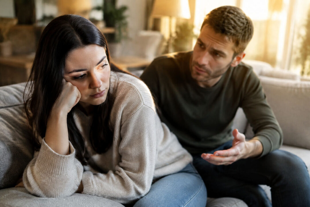 Donna pensierosa davanti al partner, manipolazione affettiva frasi tipiche e risposte efficaci