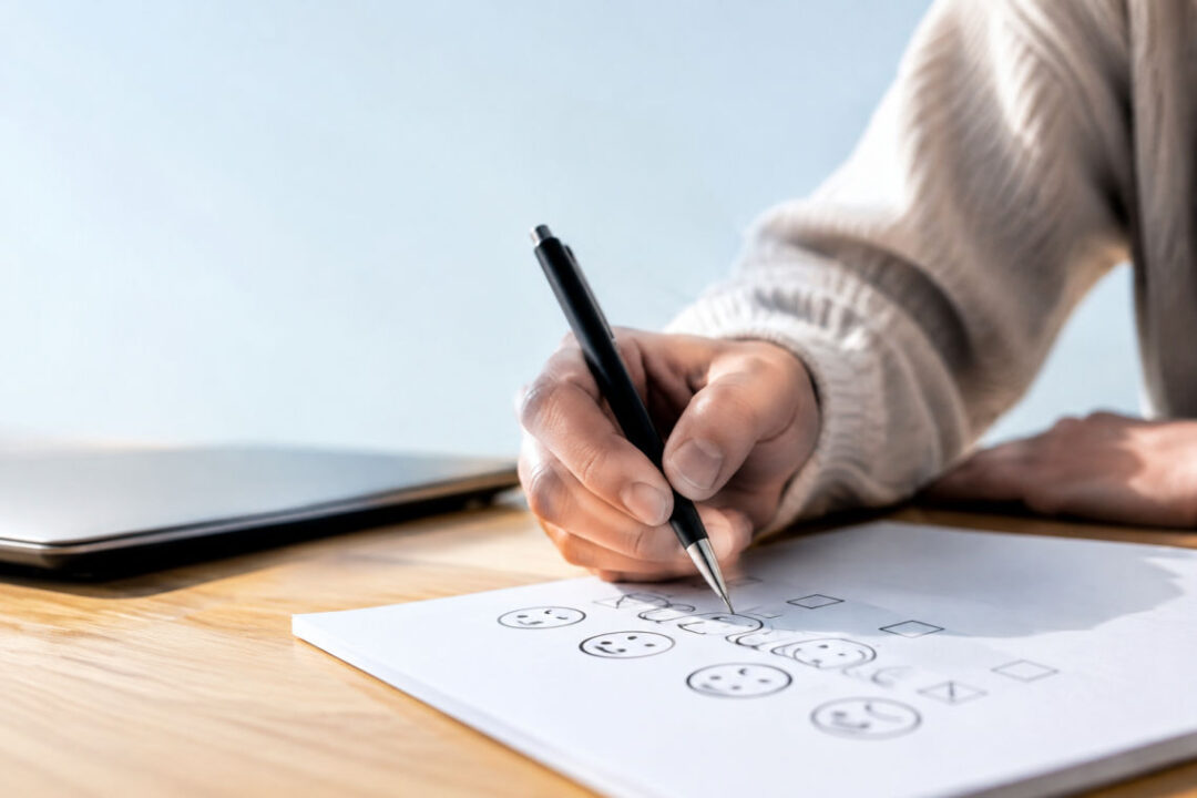 Persona che compila questionari su tablet per confrontare test di personalità affidabili